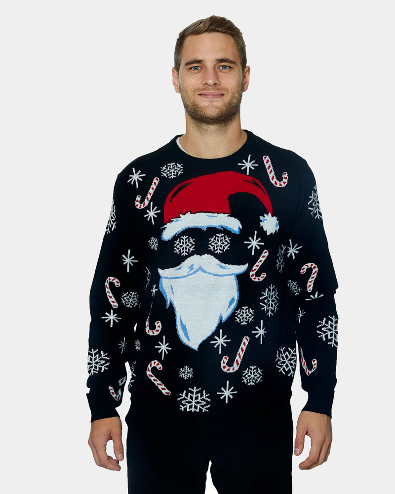 Mens Black Santa Family Ugly Christmas Sweater