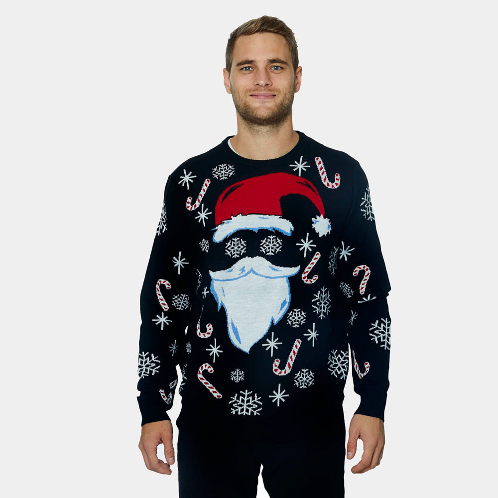 Mens Black Santa Family Ugly Christmas Sweater