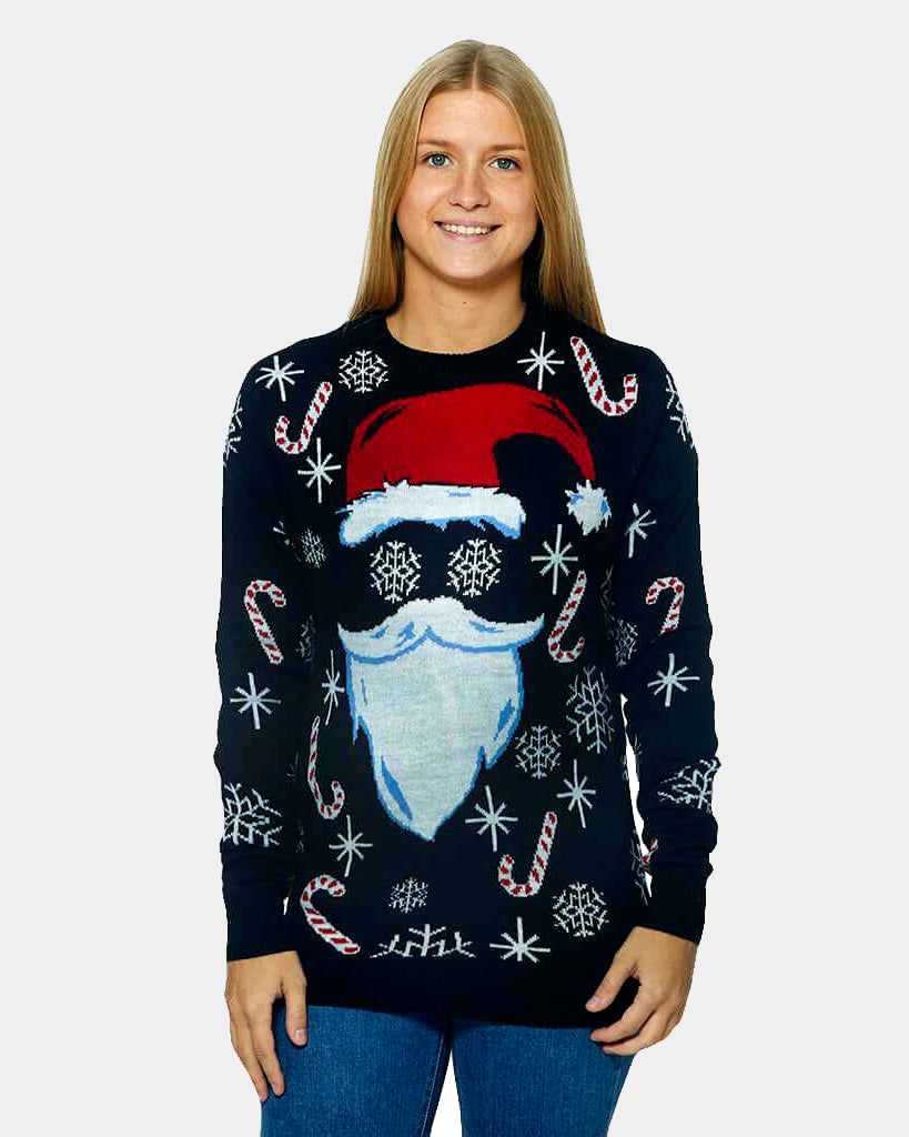 Womens Black Santa Family Ugly Christmas Sweater