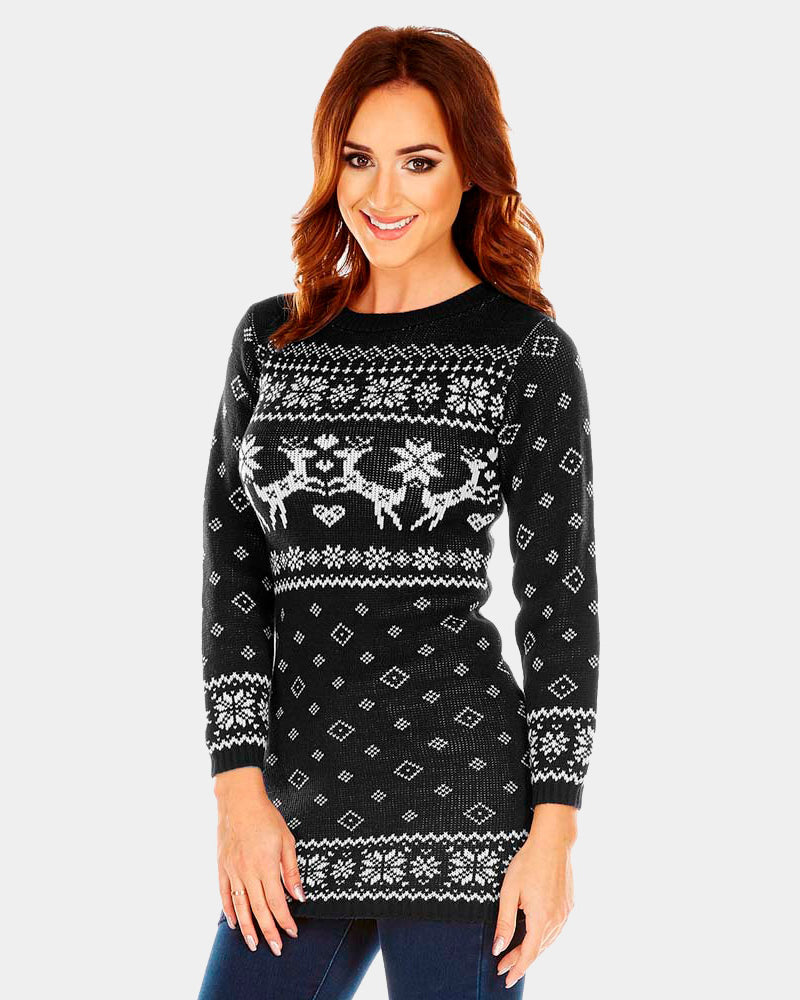 Black Womens Ugly Christmas Dress with Reindeers