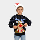 Blue 3D Boys Ugly Christmas Sweater Reindeer with Red Nosed
