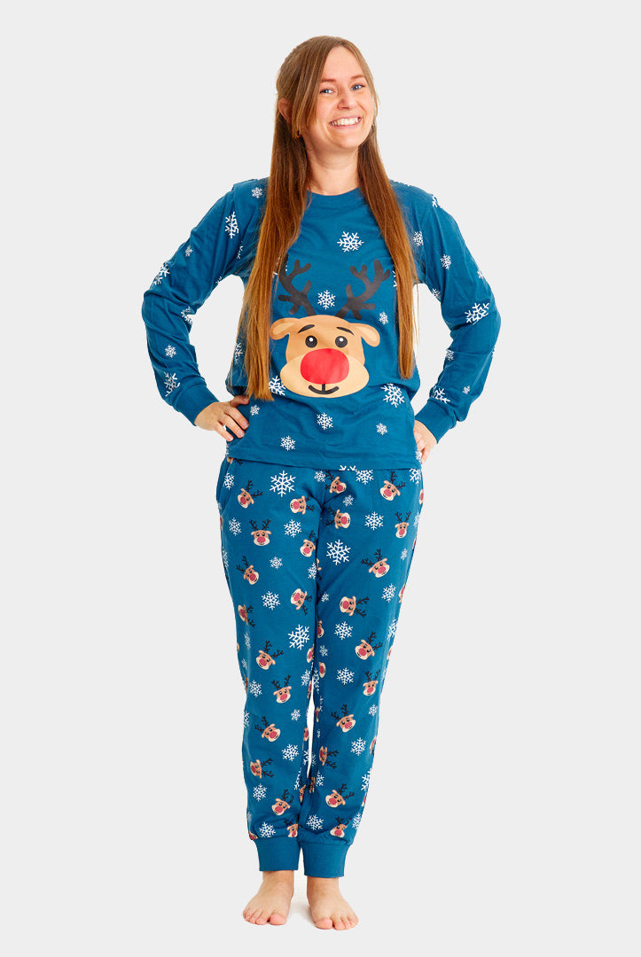 Blue Ugly Christmas Piyama for Family with Rudolph the Reindeer womens