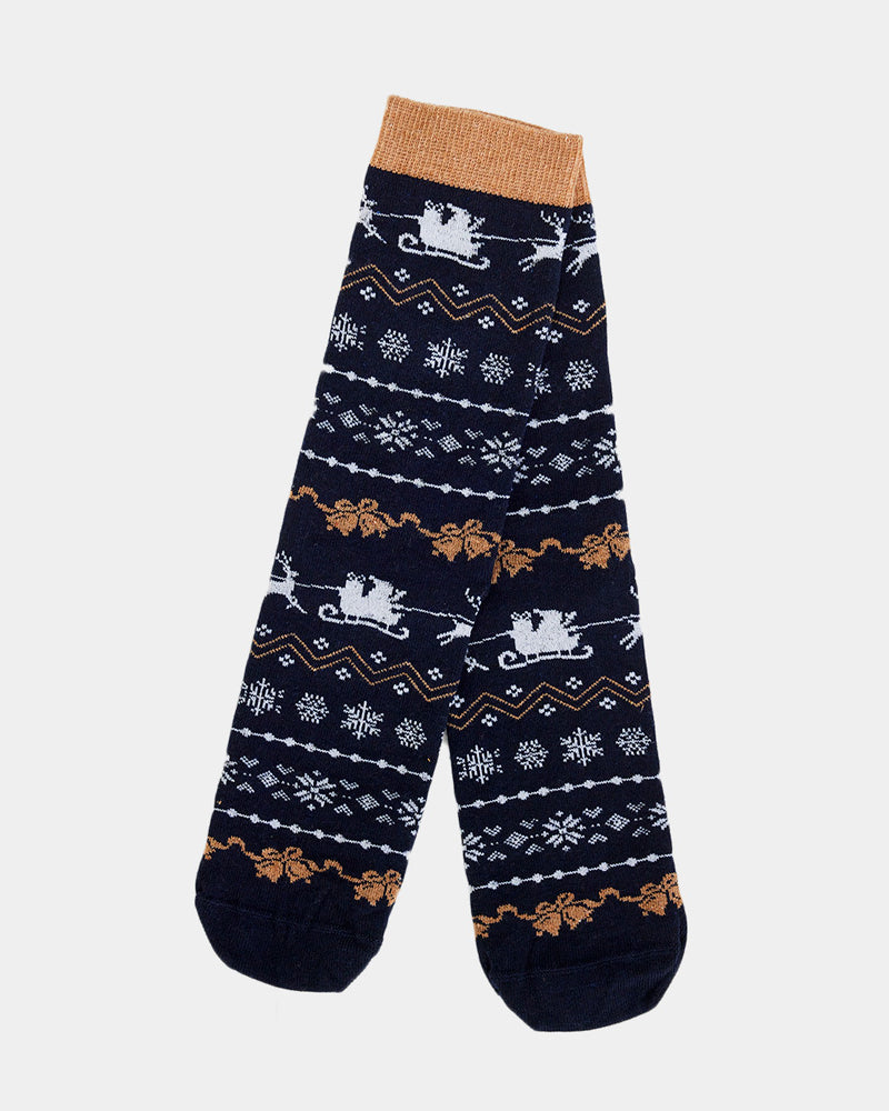 Blue Unisex Ugly Christmas Socks with Reindeers and Snow
