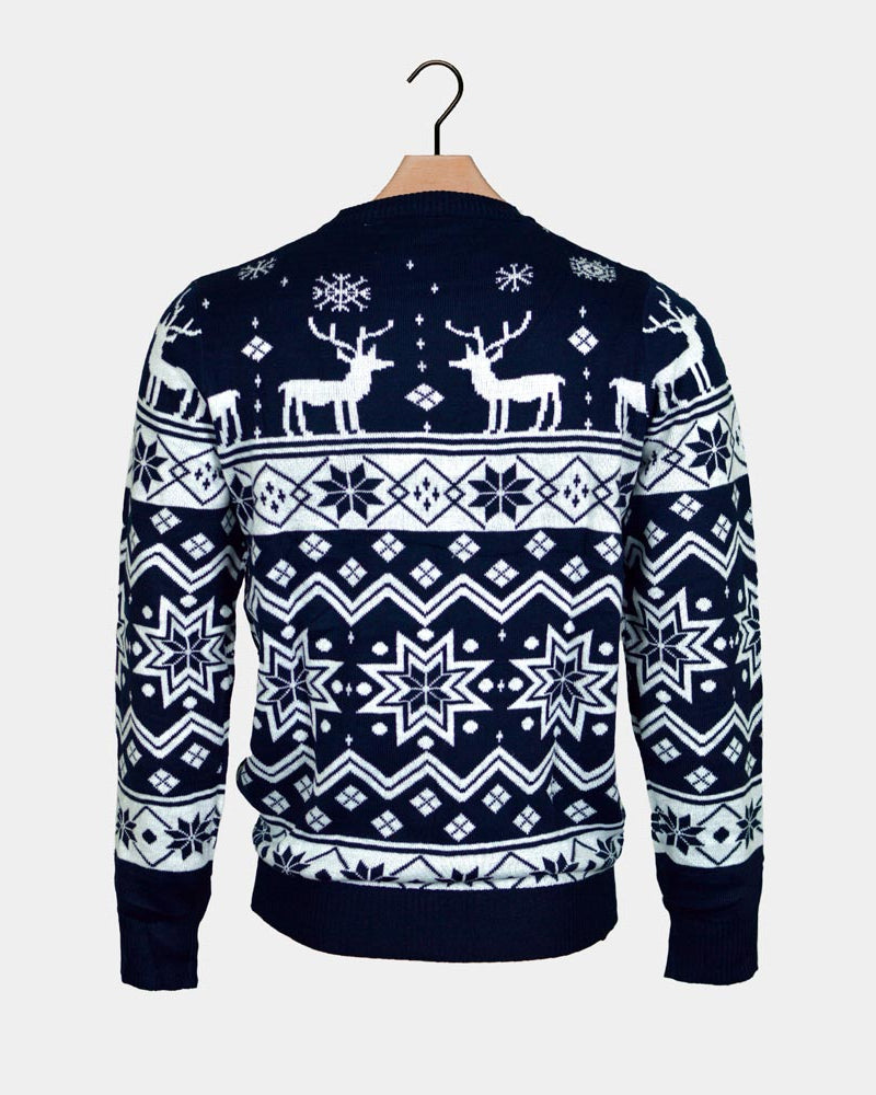 Blue Family Ugly Christmas Sweater with Reindeers and Nordic Stars back