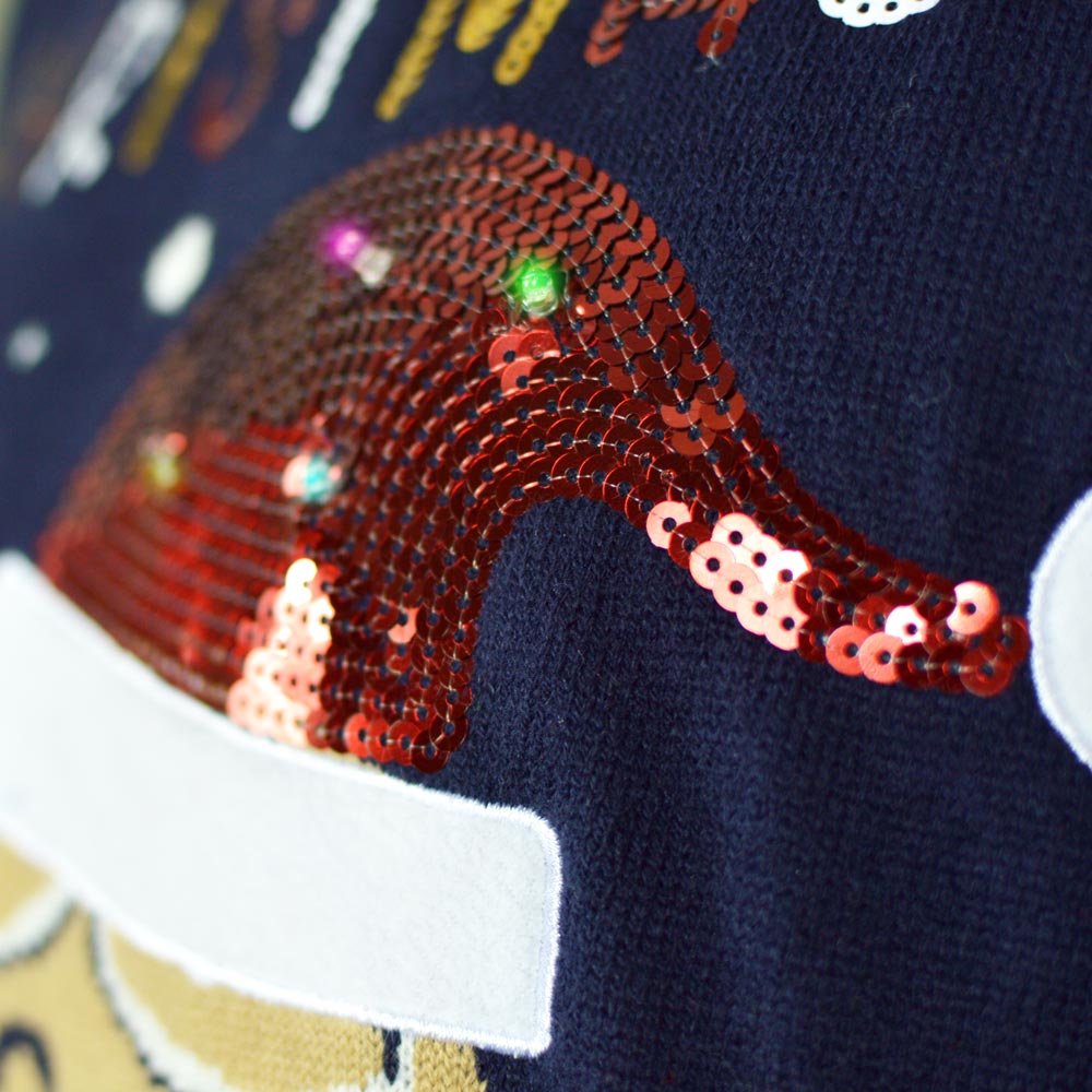 Blue LED light-up Boys and Girls Ugly Christmas Sweater Ginger Cookie Detail 1