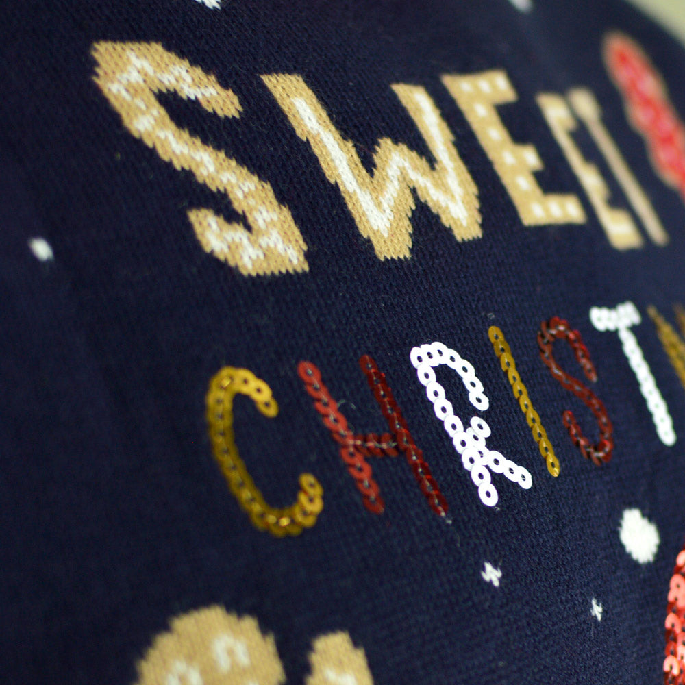 Blue LED light-up Boys and Girls Ugly Christmas Sweater Ginger Cookie Detail 2