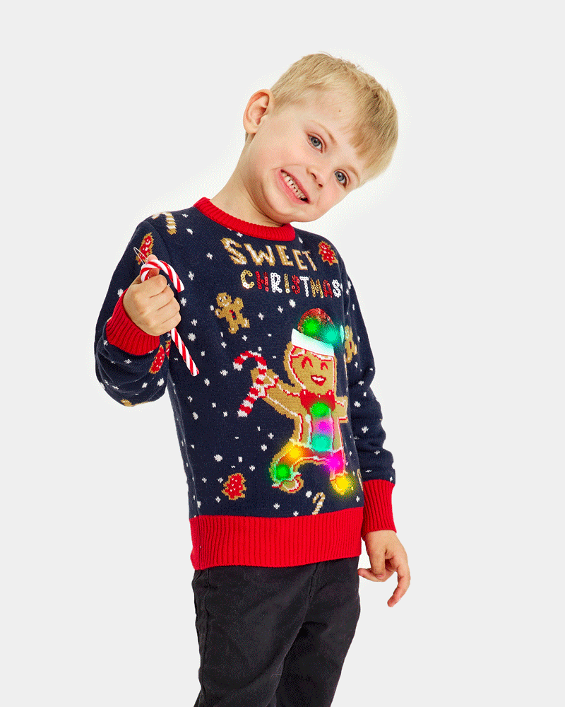 Blue LED light-up Family Ugly Christmas Sweater Ginger Cookie