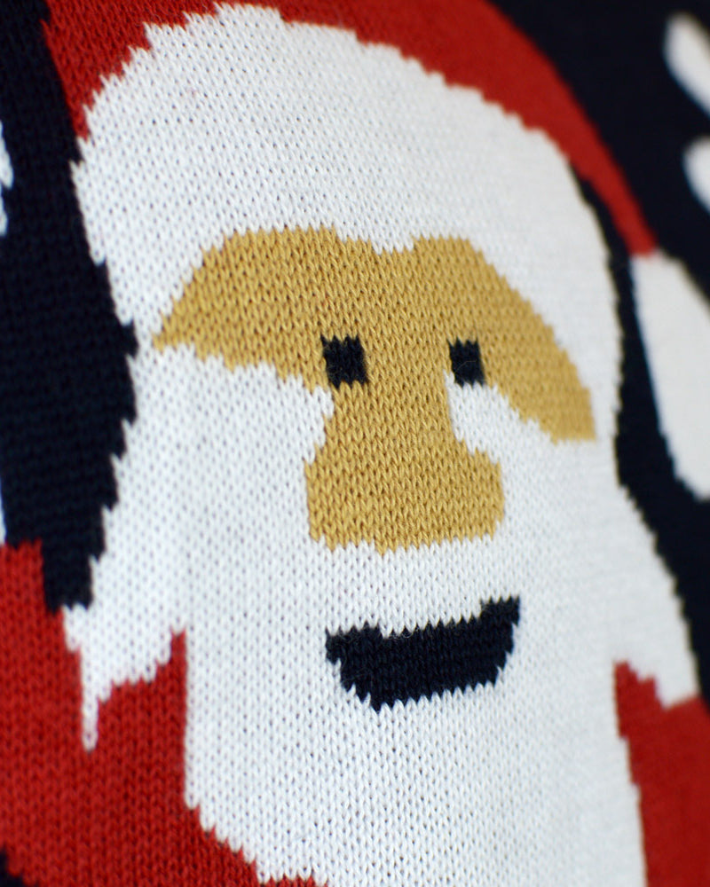 Blue Organic Cotton Children Ugly Christmas Sweater Santa and Rudolph detail