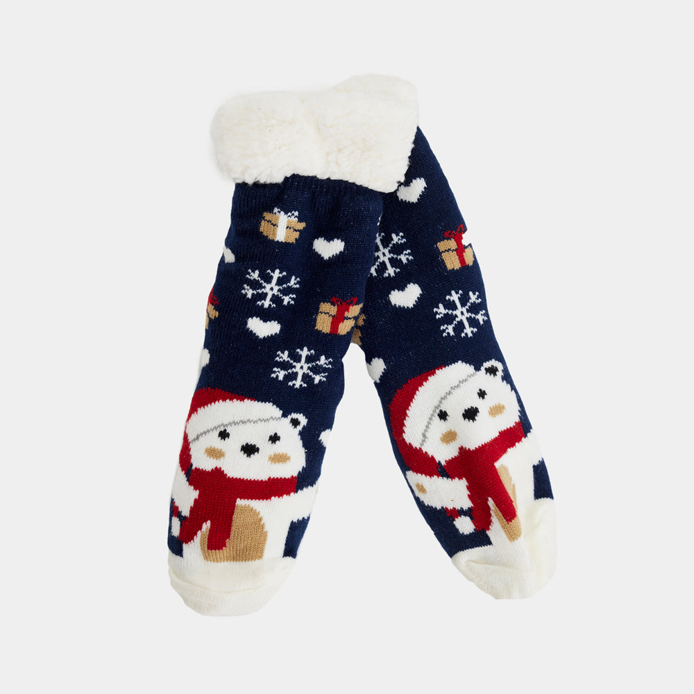 Blue Fuzzy Christmas Sock with Polar Bear