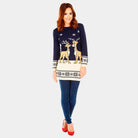 Womens Blue Ugly Christmas Dress with Baby Reindeers