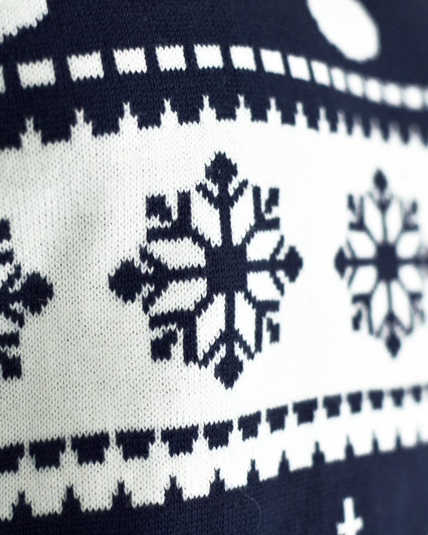 Blue Family Ugly Christmas Sweater with Reindeers and Snow detail