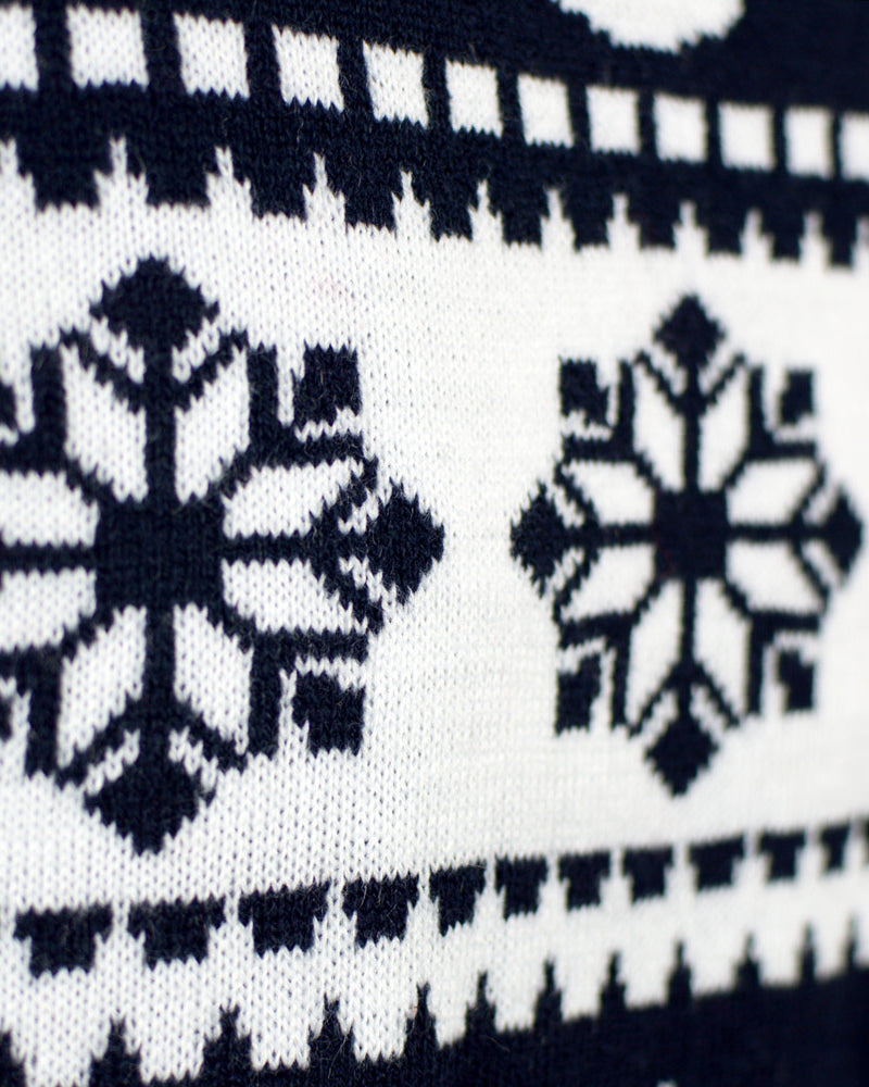 Blue Ugly Christmas Sweater with Reindeers and Snow detail