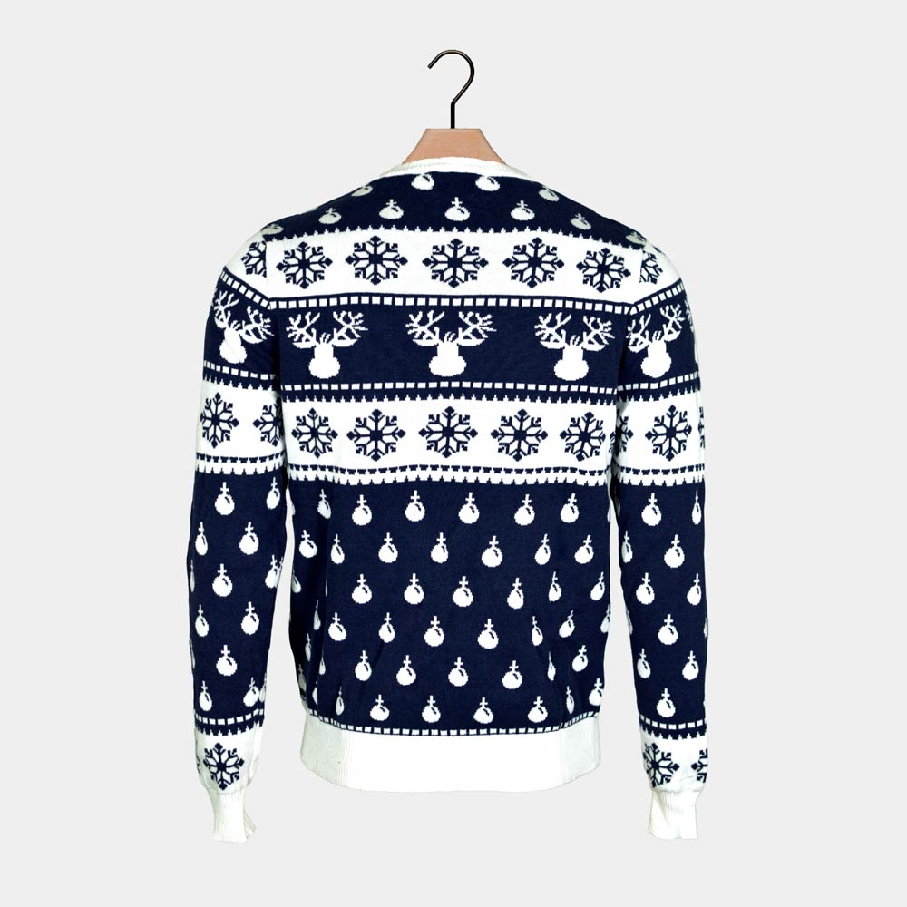 Blue Family Ugly Christmas Sweater with Reindeers and Snow back