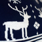 Blue Ugly Christmas Sweater with Reindeers and Nordic Stars detail 1