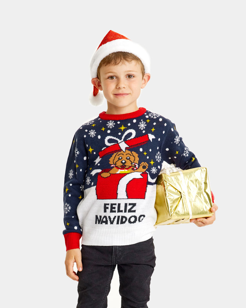 Boys Ugly Christmas Sweater Feliz Navidog