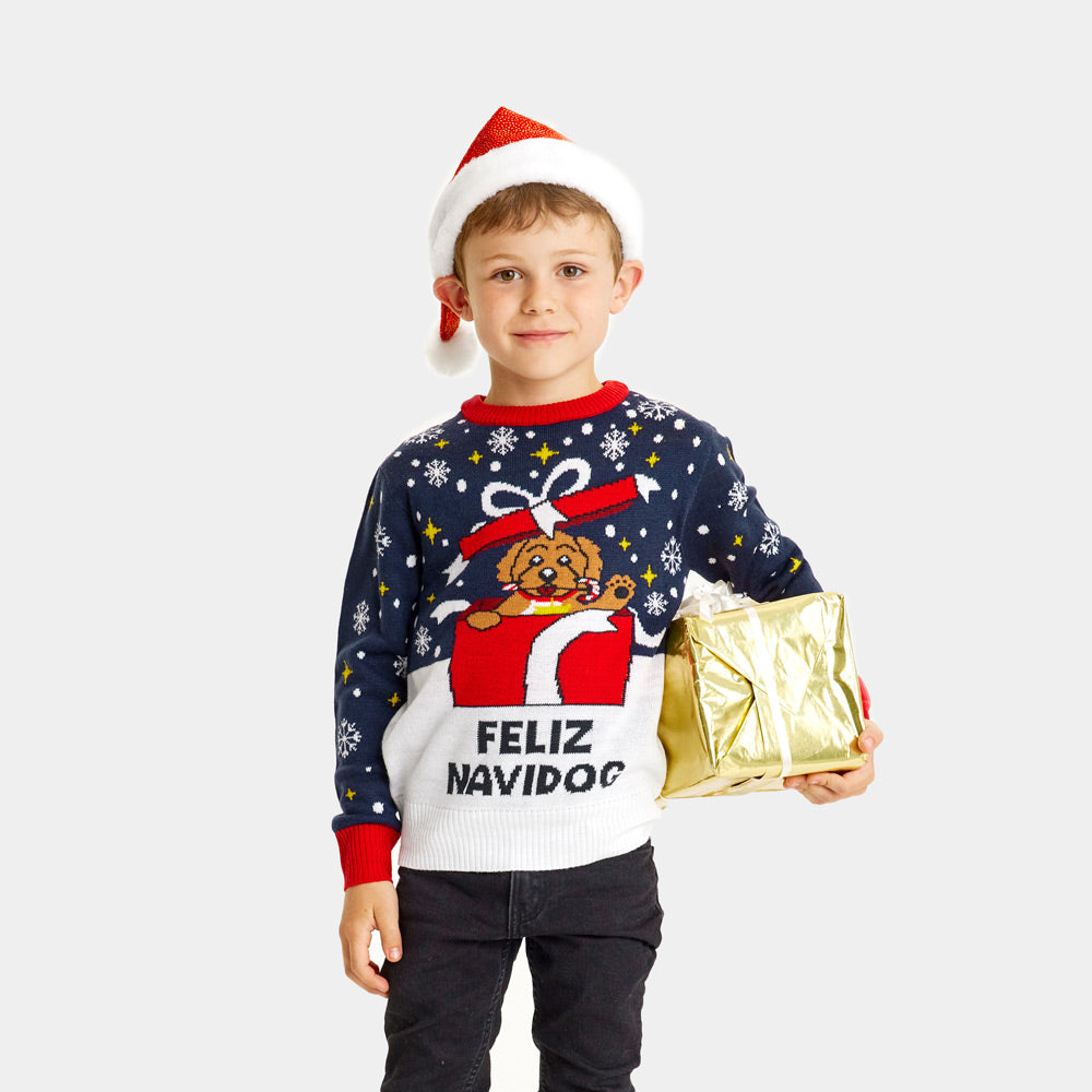Boys Ugly Christmas Sweater Feliz Navidog
