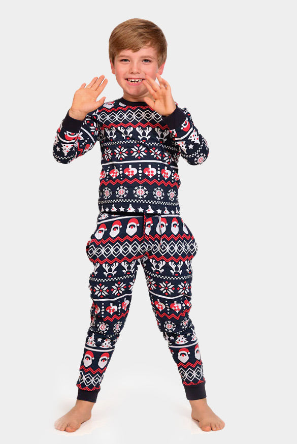 Ugly Christmas Piyama for Family with Santa, Reindeers and Hearts kids