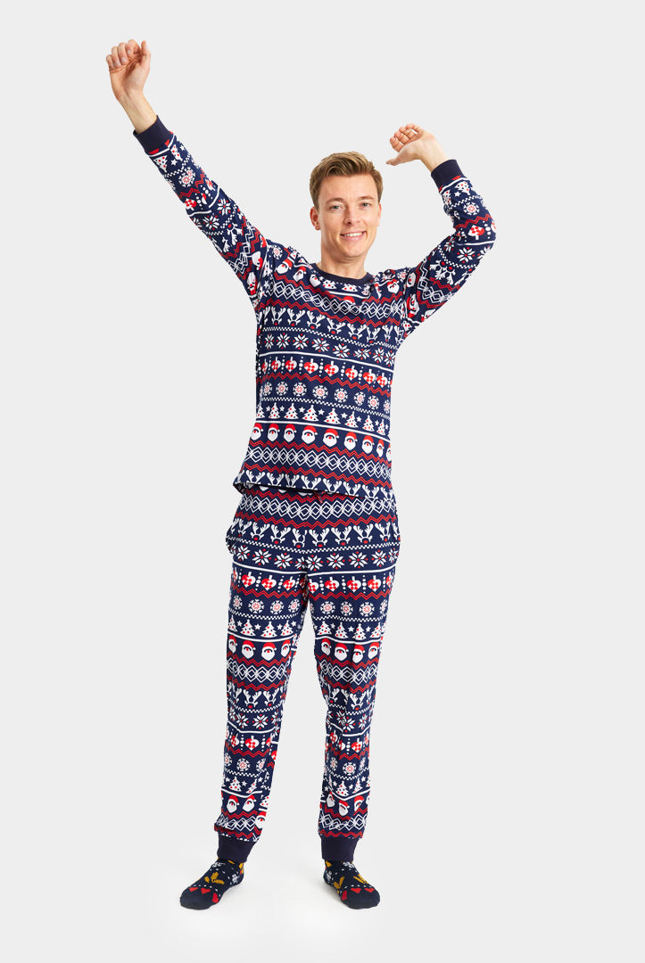 Ugly Christmas Piyama for Family with Santa, Reindeers and Hearts mens
