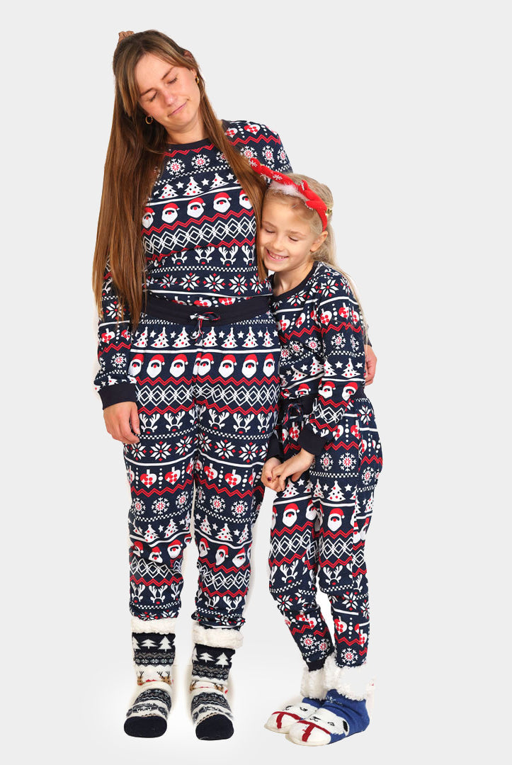 Ugly Christmas Piyama for Family with Santa, Reindeers and Hearts