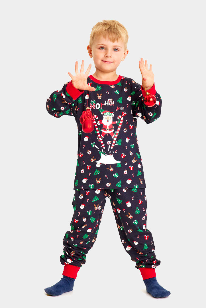 Ugly Christmas Piyama for Family with Skiing Santa kids