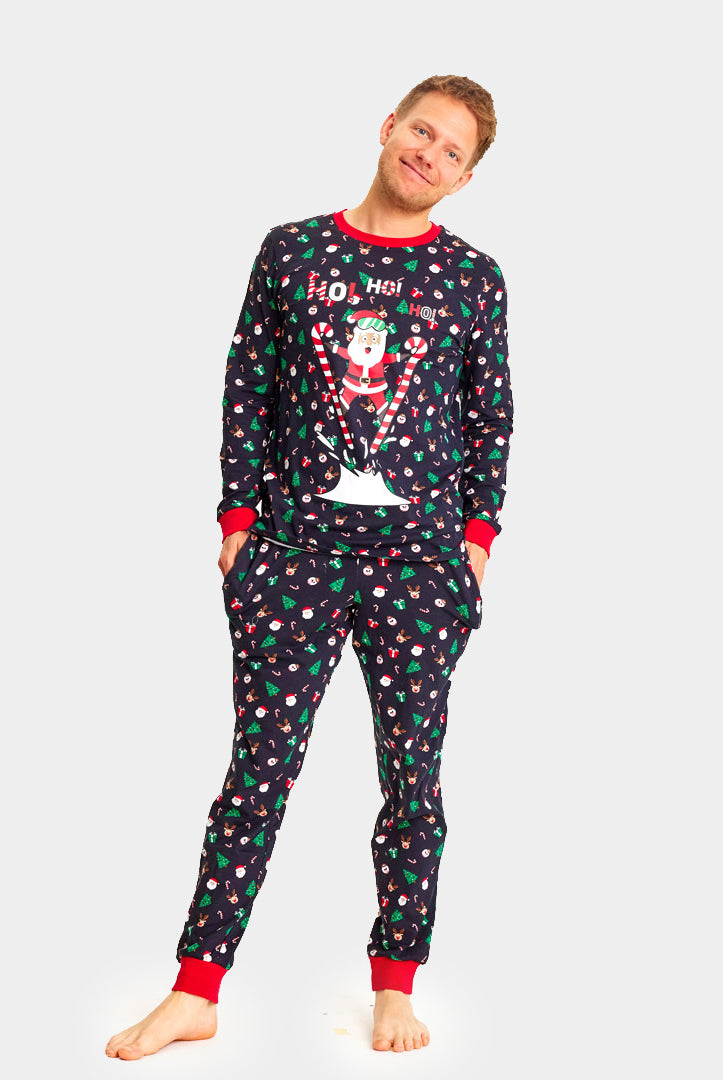 Ugly Christmas Piyama for Family with Skiing Santa mens
