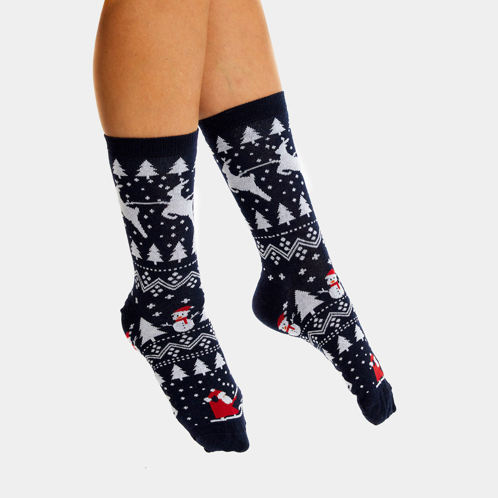 Unisex Ugly Christmas Socks with Trees, Snowmens and Santa women and men