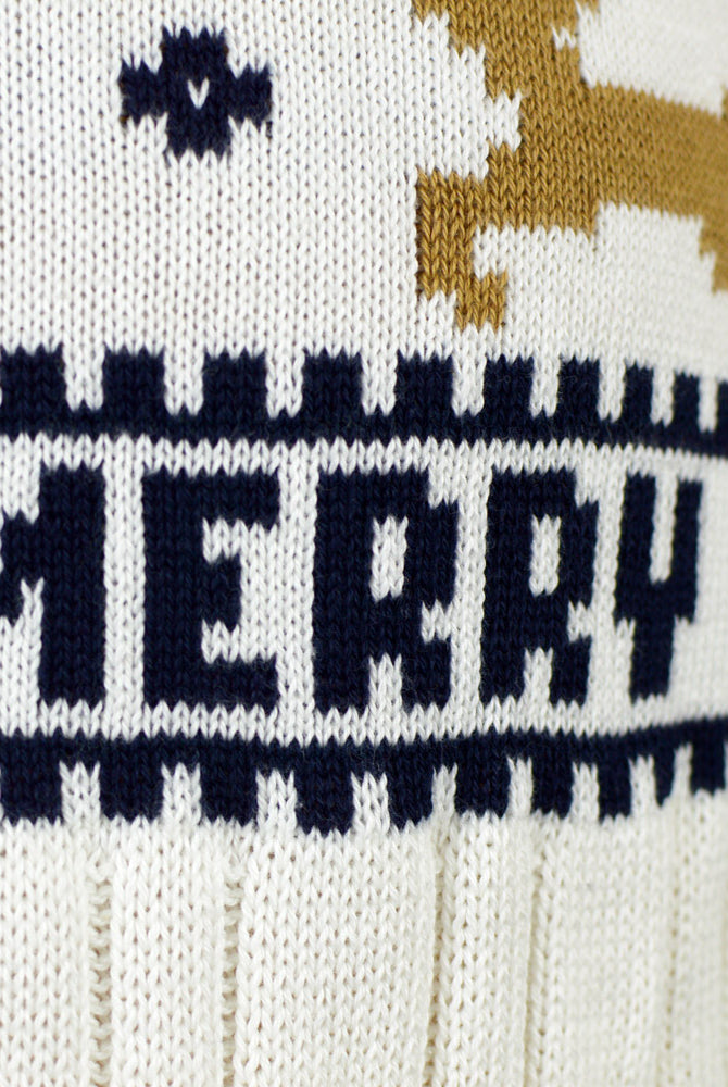 Classy White Family Organic Cotton Ugly Christmas Sweater with Reindeers detail