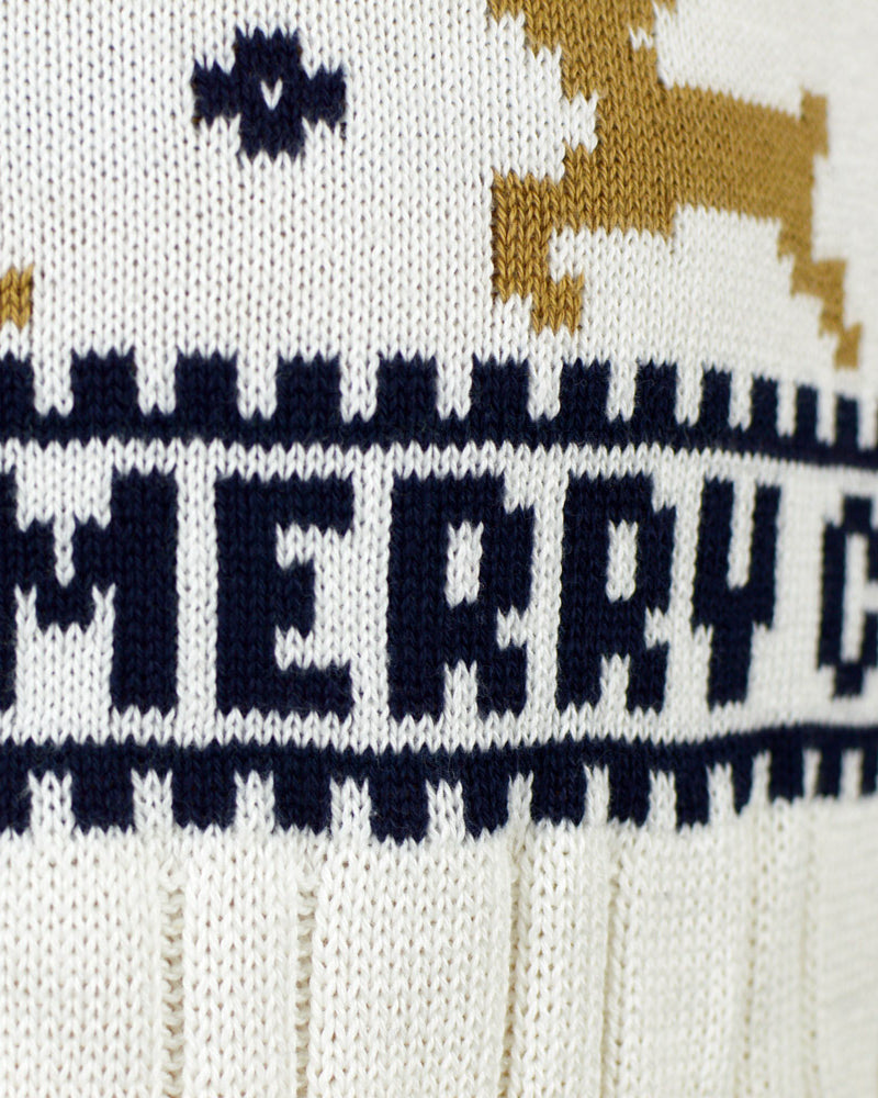 Elegant White Organic Cotton Boys and Girls Ugly Christmas Sweater with Reindeers detail