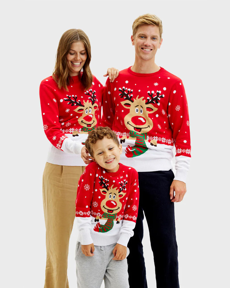 Kids Family Ugly Christmas Sweater with Reindeer with Scarf