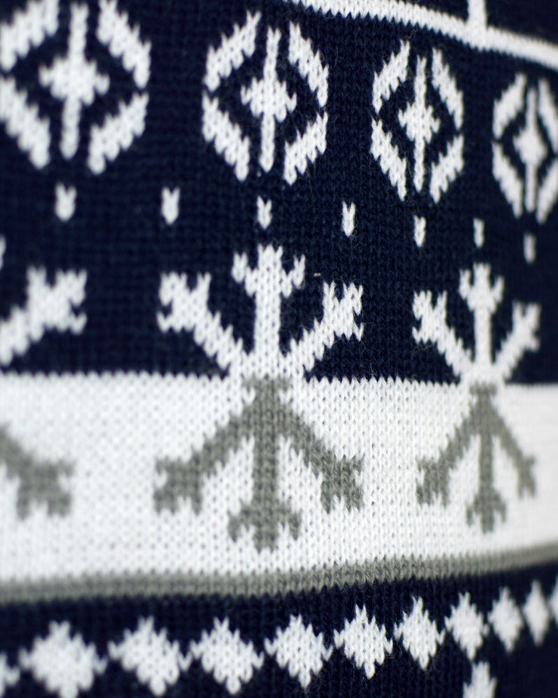 Family Ugly Christmas Sweater with Reindeers and Trees Strips Detail