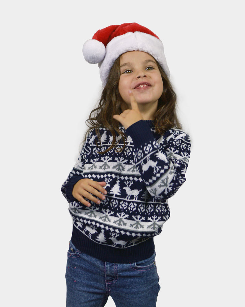 Girls Ugly Christmas Sweater with Reindeers and Trees Strips