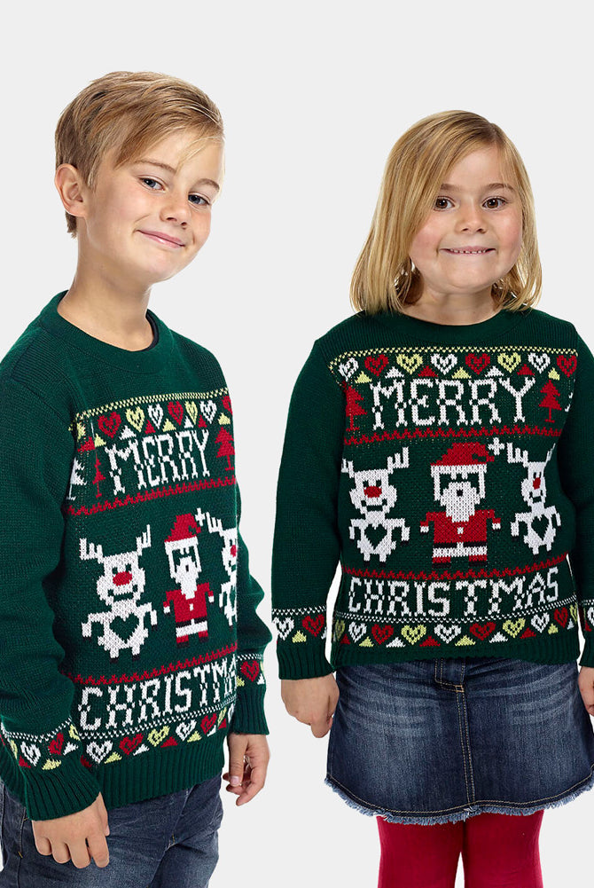Green Boys and Girls Merry Ugly Christmas Sweater