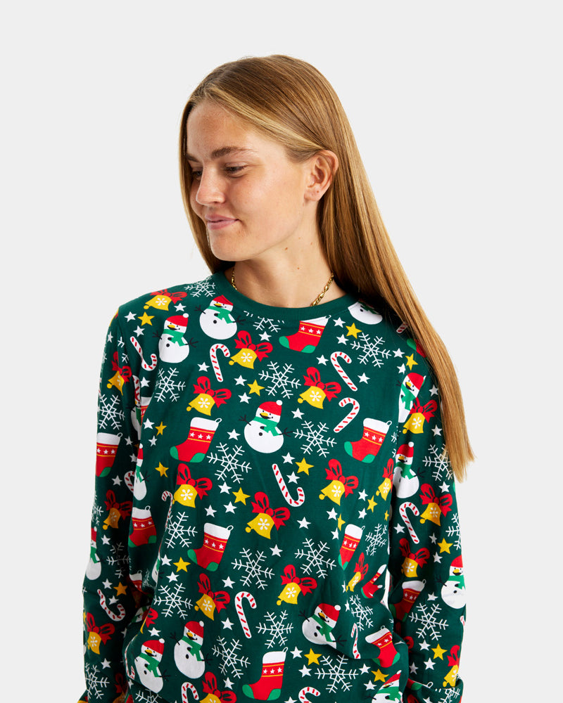Green Ugly Christmas Piyama for Family with Christmas motifs womens