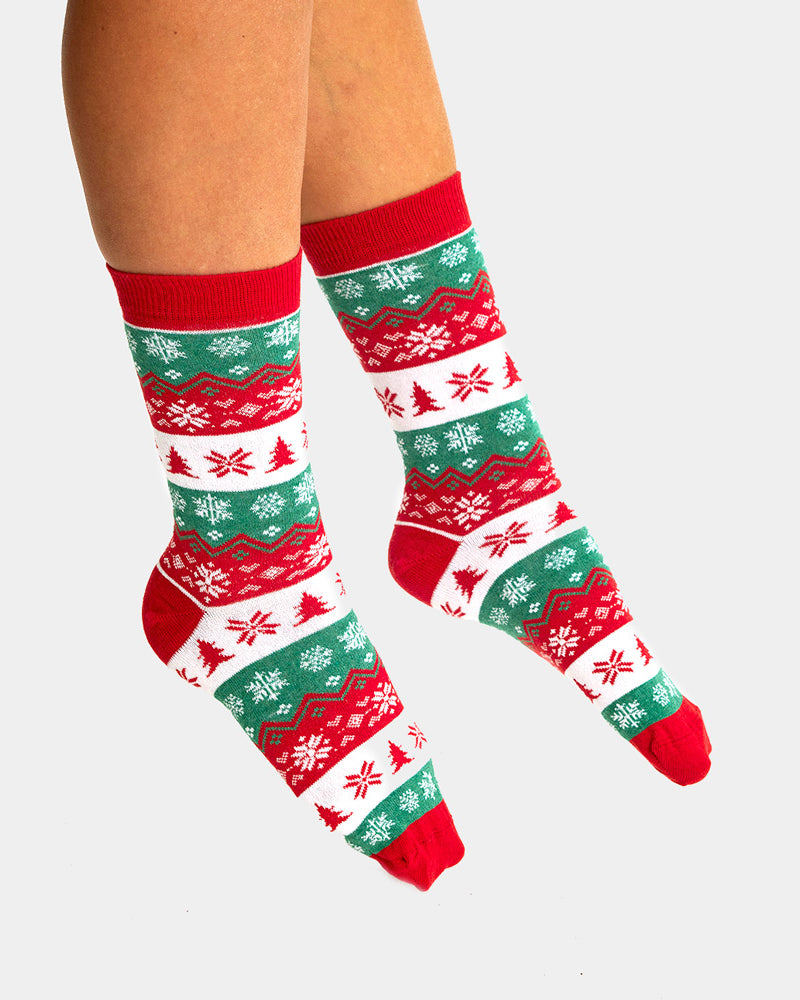 Green, Red and White Unisex Ugly Christmas Socks womens and mens