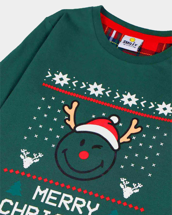 Green Boys Ugly Christmas Pyjama Smile Detail