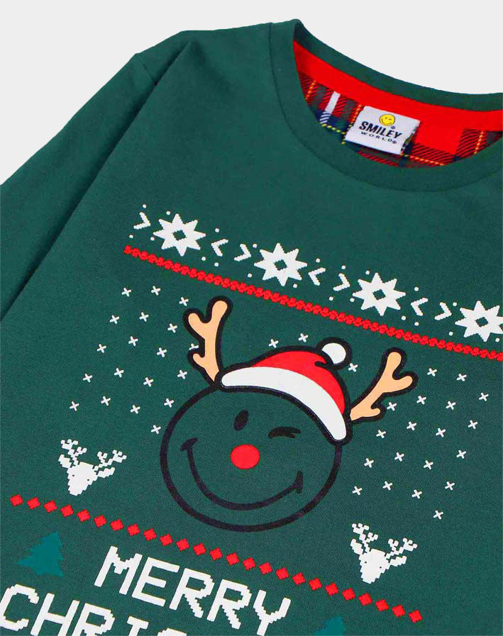 Green Mens Ugly Christmas Pyjama Smile Detail