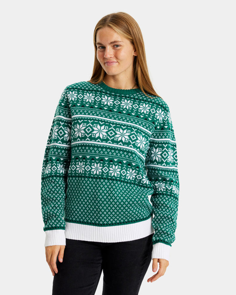 Womens Classy Green and White Ugly Christmas Sweater