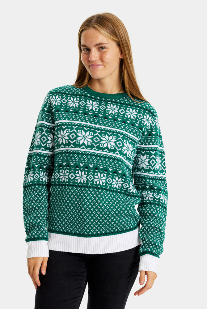 Womens Classy Green and White Ugly Christmas Sweater