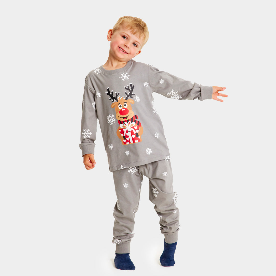 Grey Ugly Christmas Piyama for Family with Rudolph the Reindeer kids