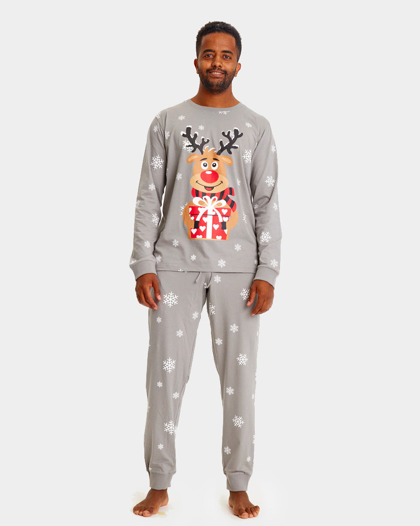 Grey Ugly Christmas Piyama for Family with Rudolph the Reindeer mens