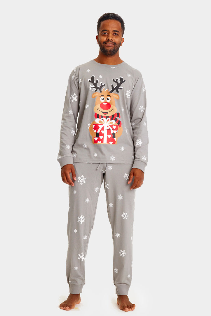 Grey Ugly Christmas Piyama for Family with Rudolph the Reindeer mens