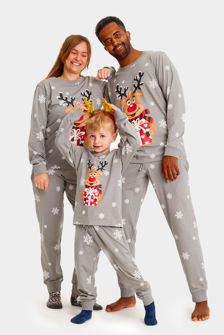 Grey Ugly Christmas Piyama for Family with Rudolph the Reindeer