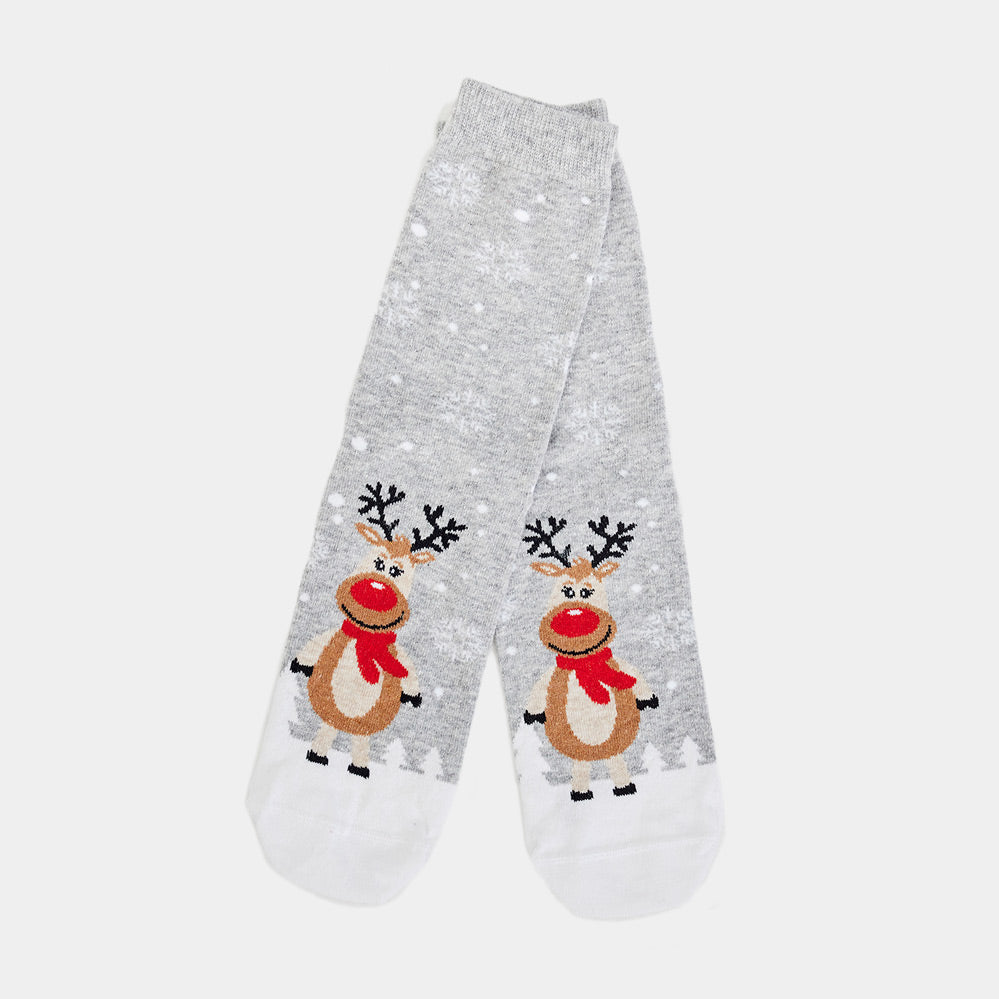 Grey Unisex Ugly Christmas Socks Cute Reindeers