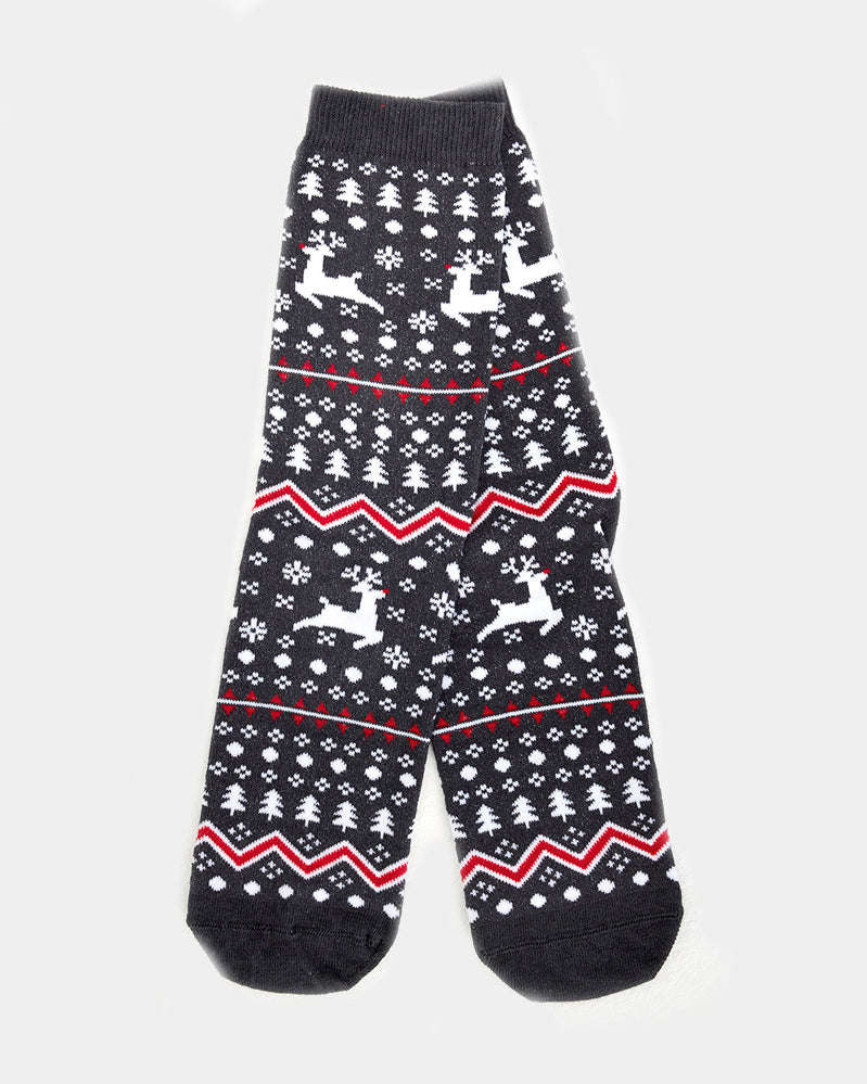 Grey Unisex Ugly Christmas Socks with Reindeers and Trees
