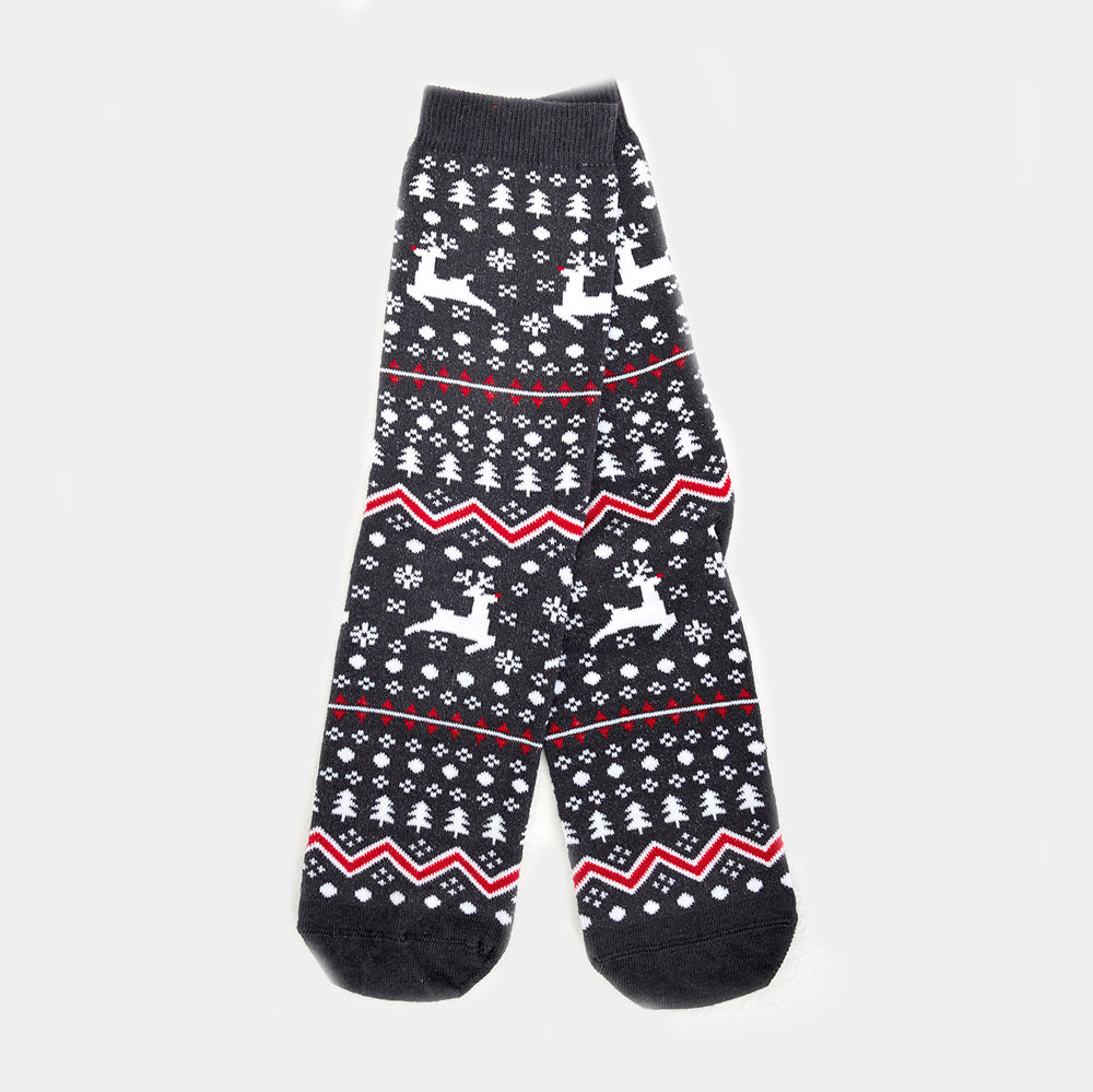 Grey Unisex Ugly Christmas Socks with Reindeers and Trees