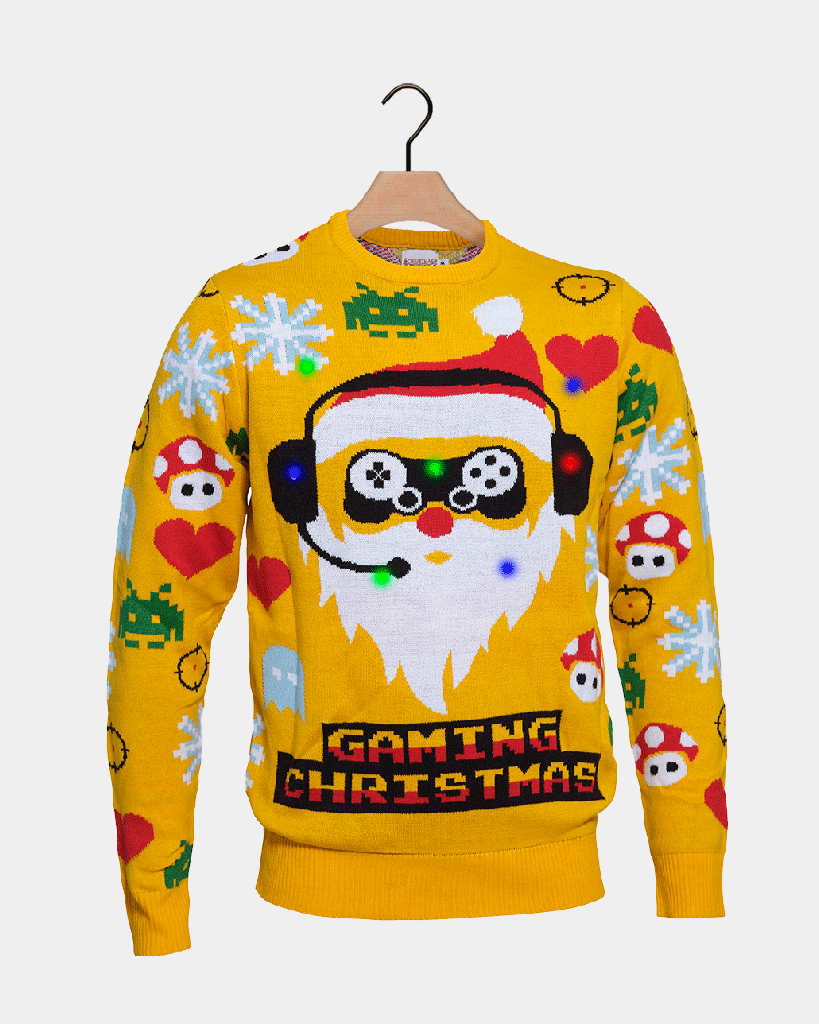 LED light-up Boys and Girls Ugly Christmas Sweater Santa Gamer