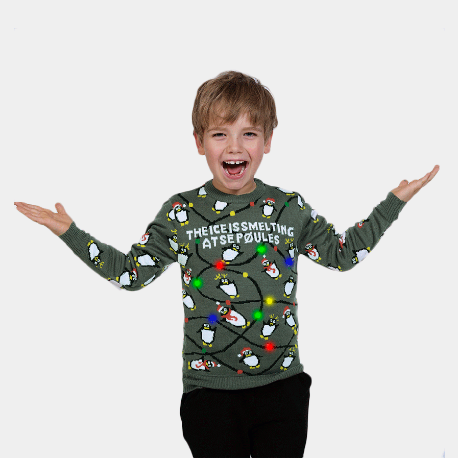 LED light up Boys and Girls Ugly Christmas Sweater with Penguins Ugly Christmas Sweaters