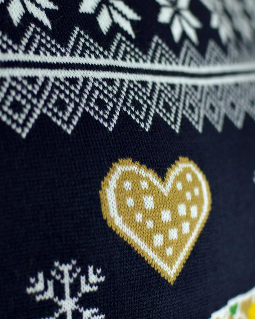LED light-up Family Ugly Christmas Sweater with Gingerbread House Detail 1