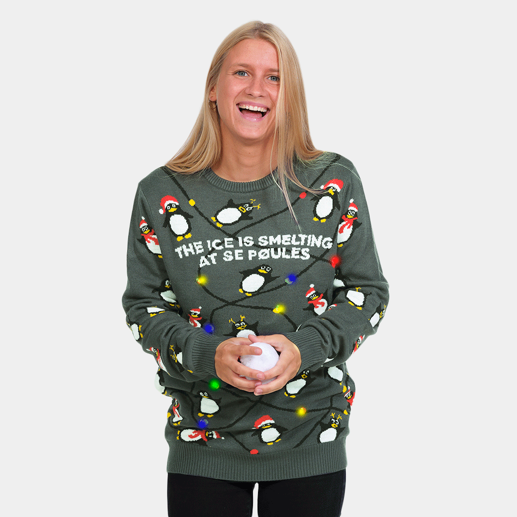 LED light up Family Ugly Christmas Sweater with Penguins Ugly Christmas Sweaters