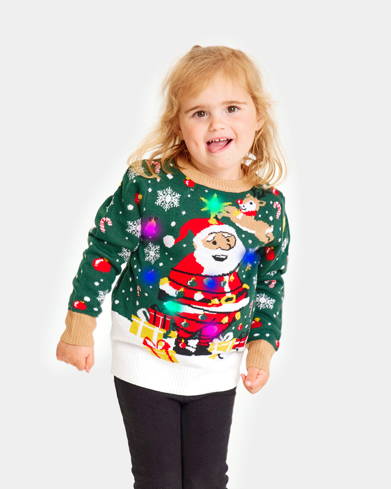 LED light-up Family Ugly Christmas Sweater Santa Claus in a mess Girls